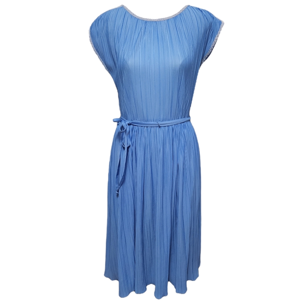 Vintage Hal Ferman cornflower blue plisse dress size small/medium